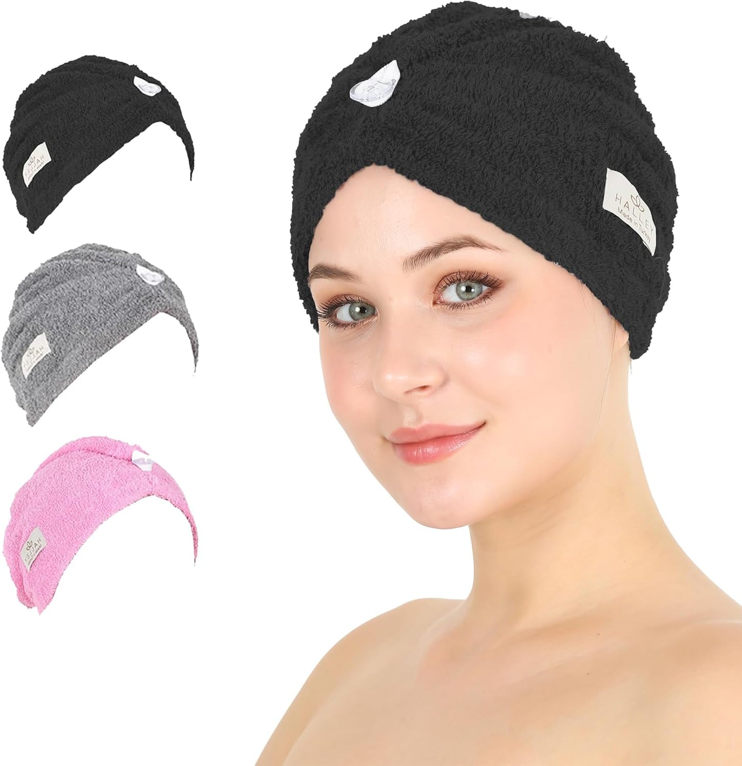 HALLEY Cotton Hair Towel Wrap (3 Packs)