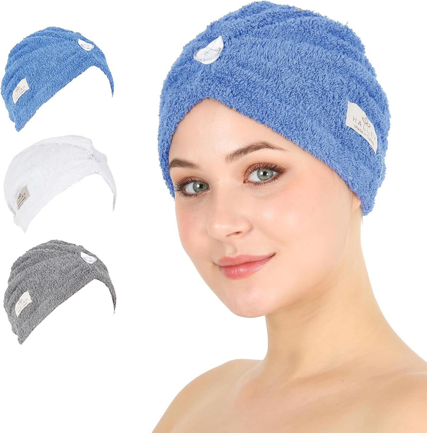 HALLEY Cotton Hair Towel Wrap (3 Packs)