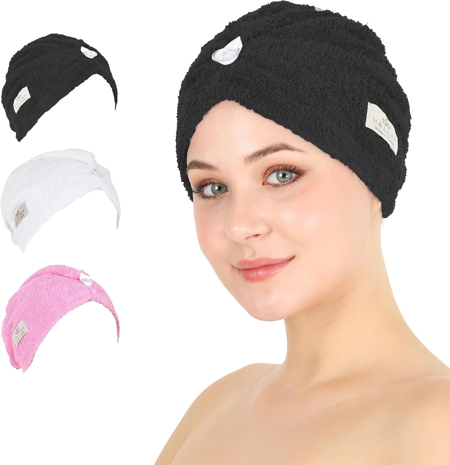 HALLEY Cotton Hair Towel Wrap (3 Packs)