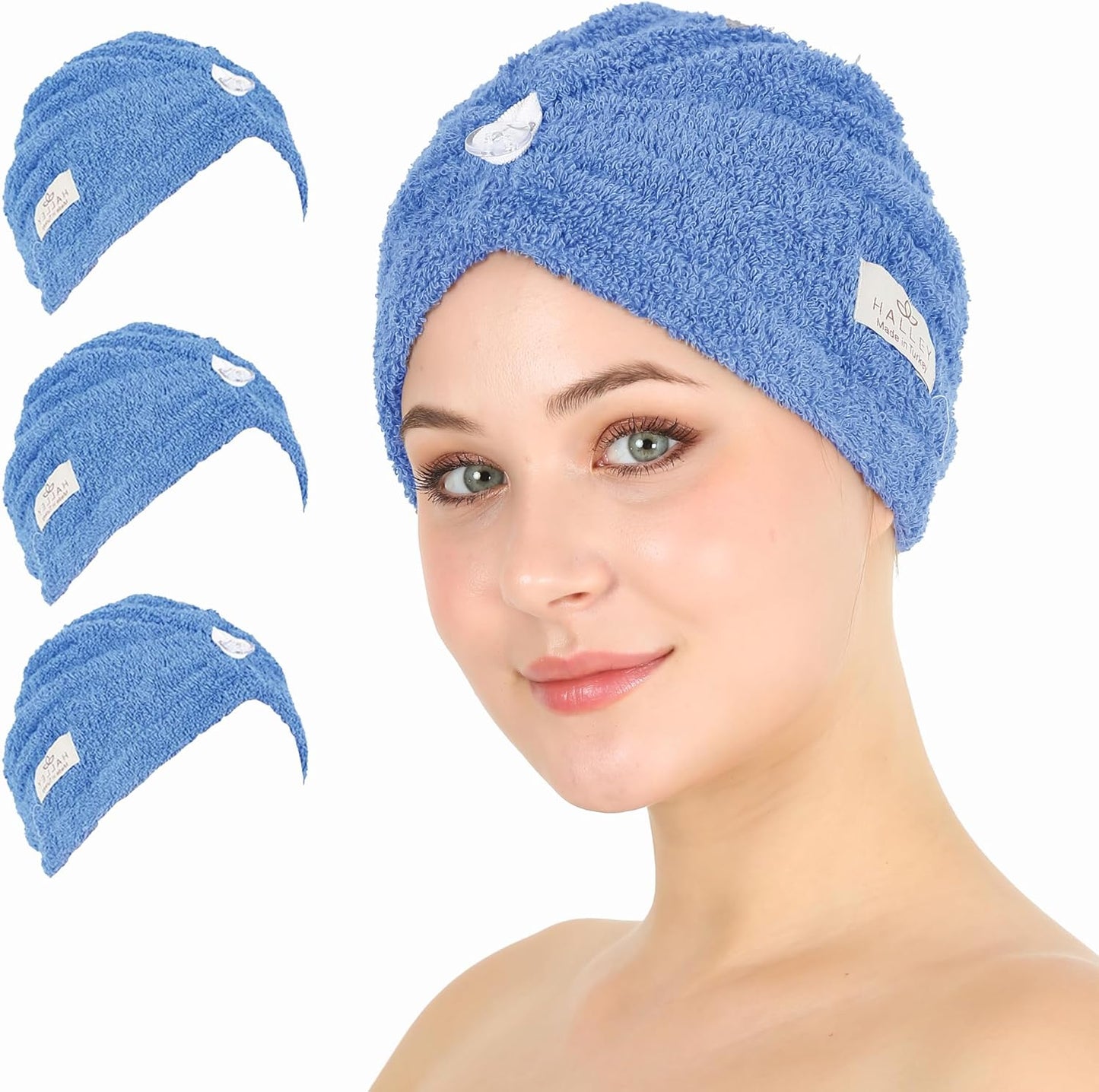 HALLEY Cotton Hair Towel Wrap (3 Packs)
