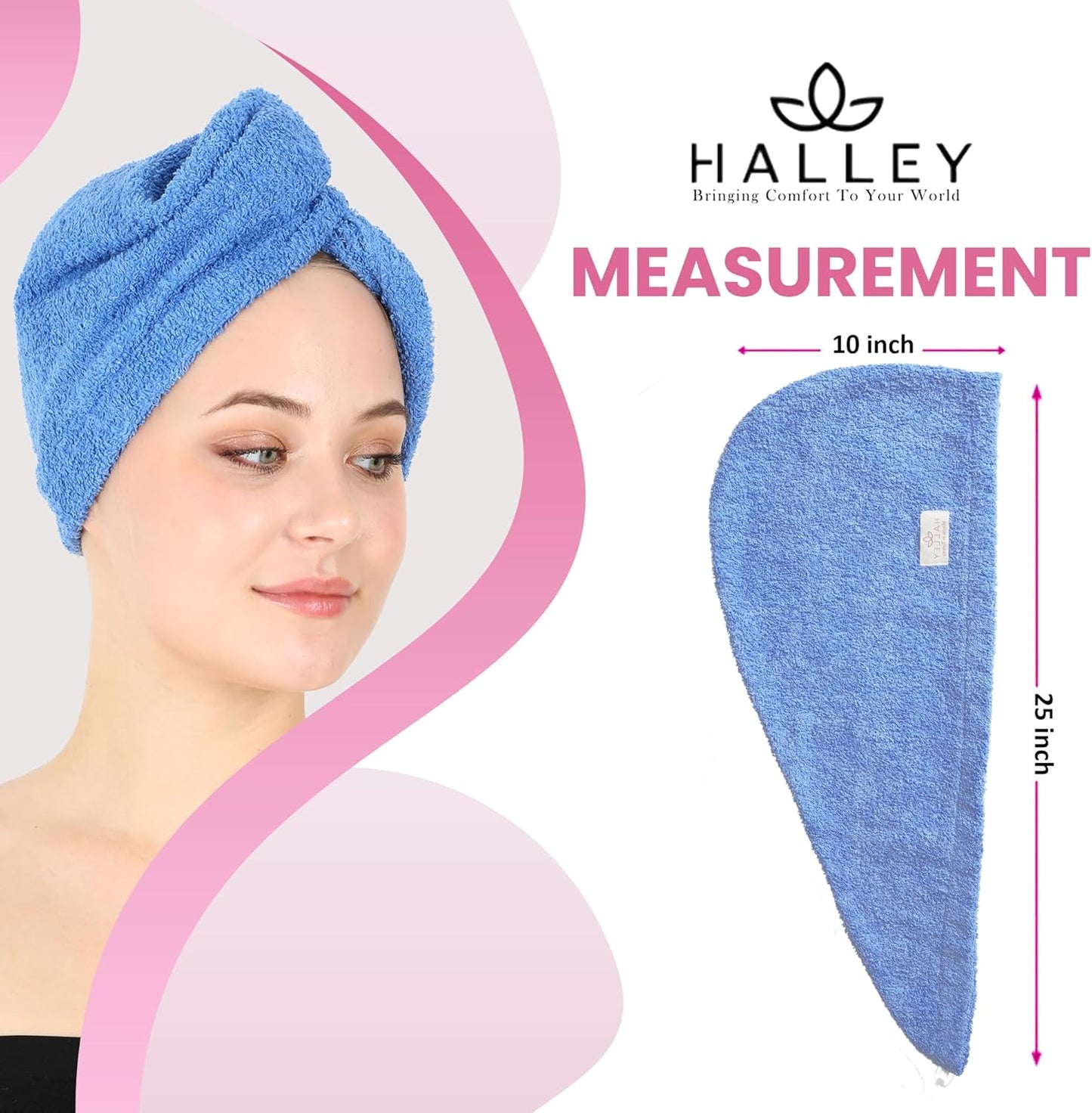 HALLEY Cotton Hair Towel Wrap (3 Packs)