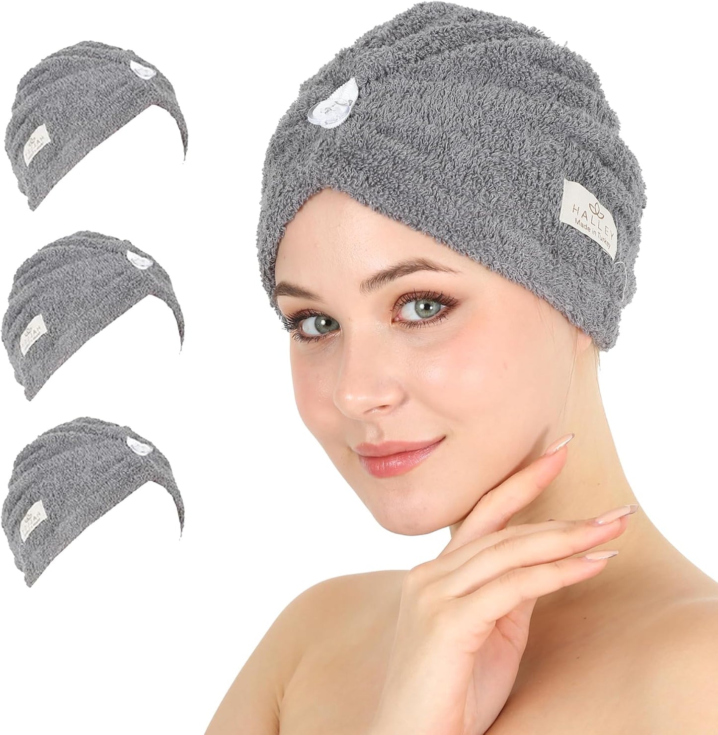 HALLEY Cotton Hair Towel Wrap (3 Packs)