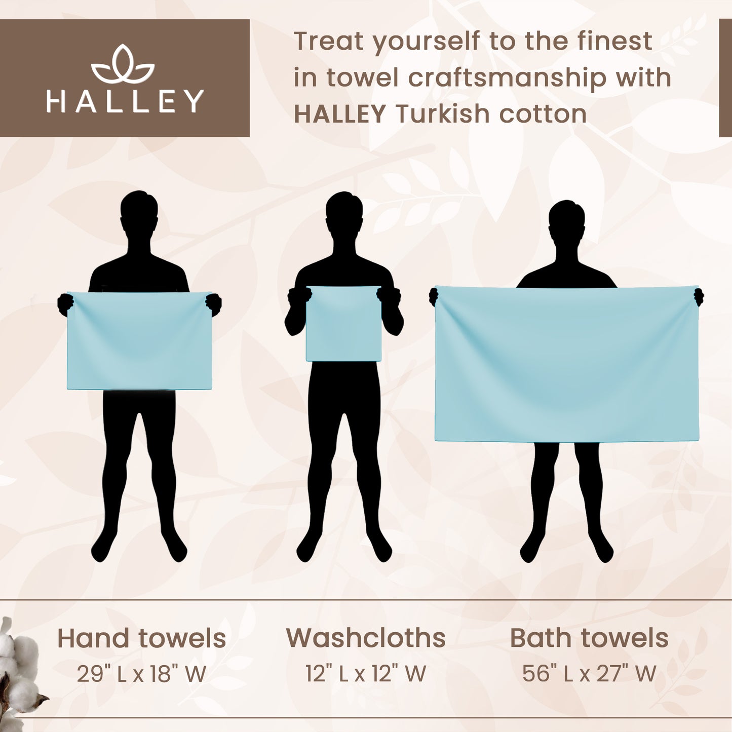 HALLEY Turkish Cotton Towels Super Soft Highly Absorbent 100% Cotton Towels for Bathroom and Kitchen (Bath/Hand/Washcloth)