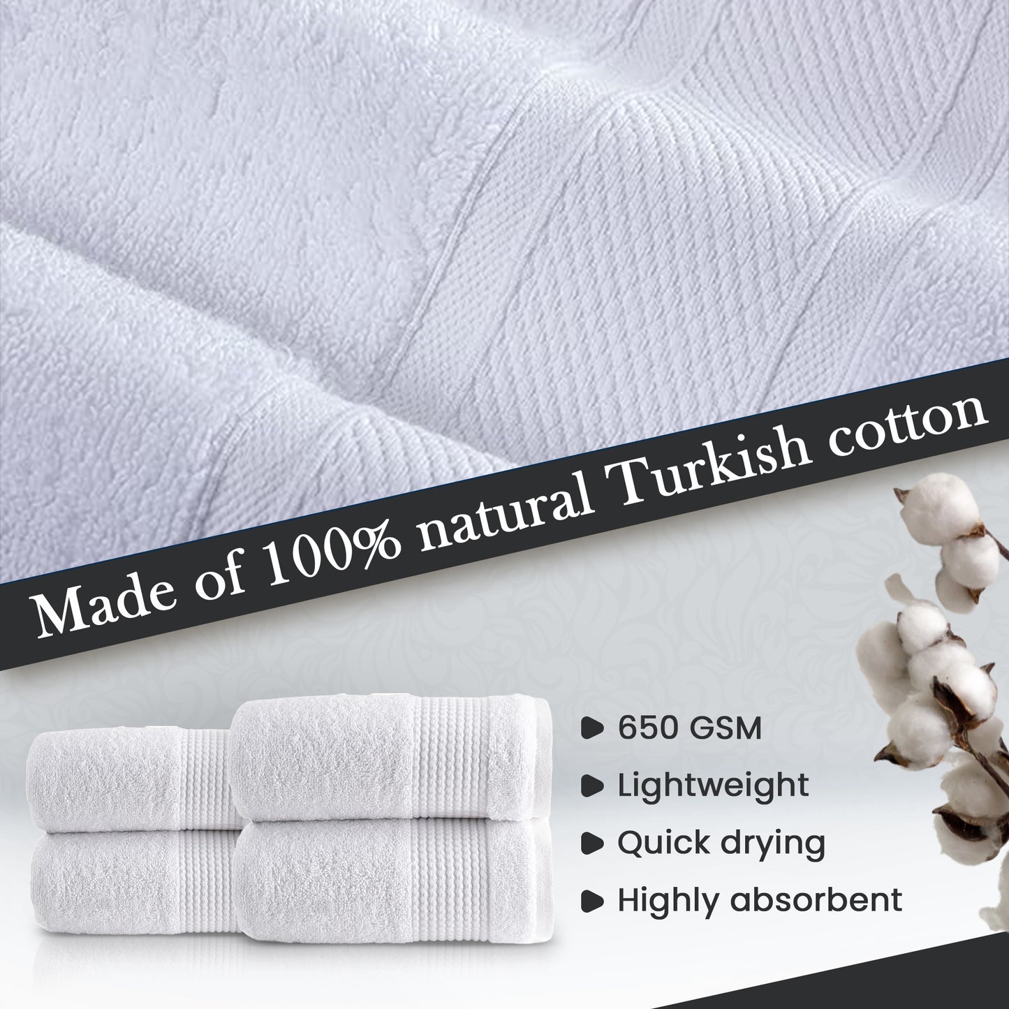 HALLEY Turkish Cotton Towels Super Soft Highly Absorbent 100% Cotton Towels for Bathroom and Kitchen (Bath/Hand/Washcloth)