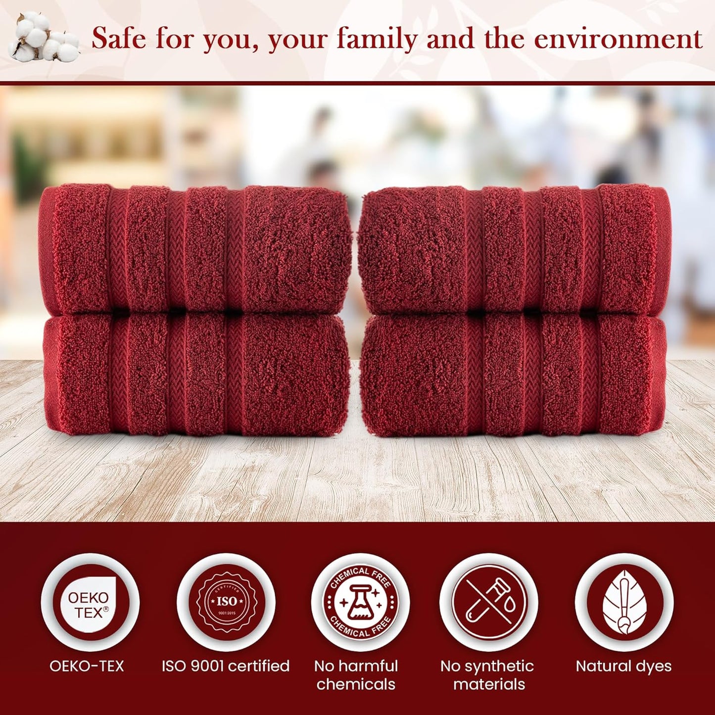 HALLEY Turkish Premium Bath Towels 650 GSM Highly Absorbent Super Soft 100% Cotton (4-Pack Bath/Hand/Washcloth)