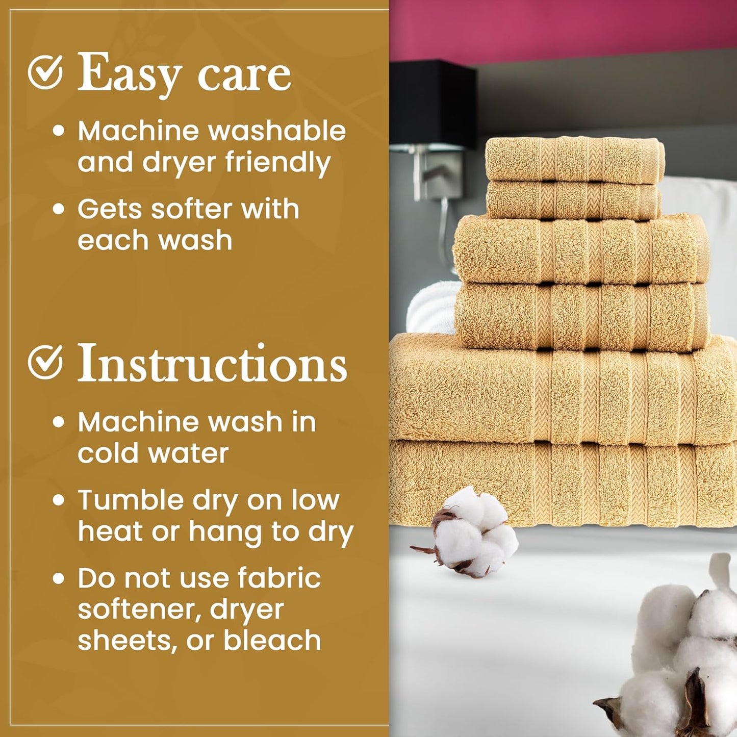 HALLEY Turkish Premium Bath Towels 650 GSM Highly Absorbent Super Soft 100% Cotton (4-Pack Bath/Hand/Washcloth)