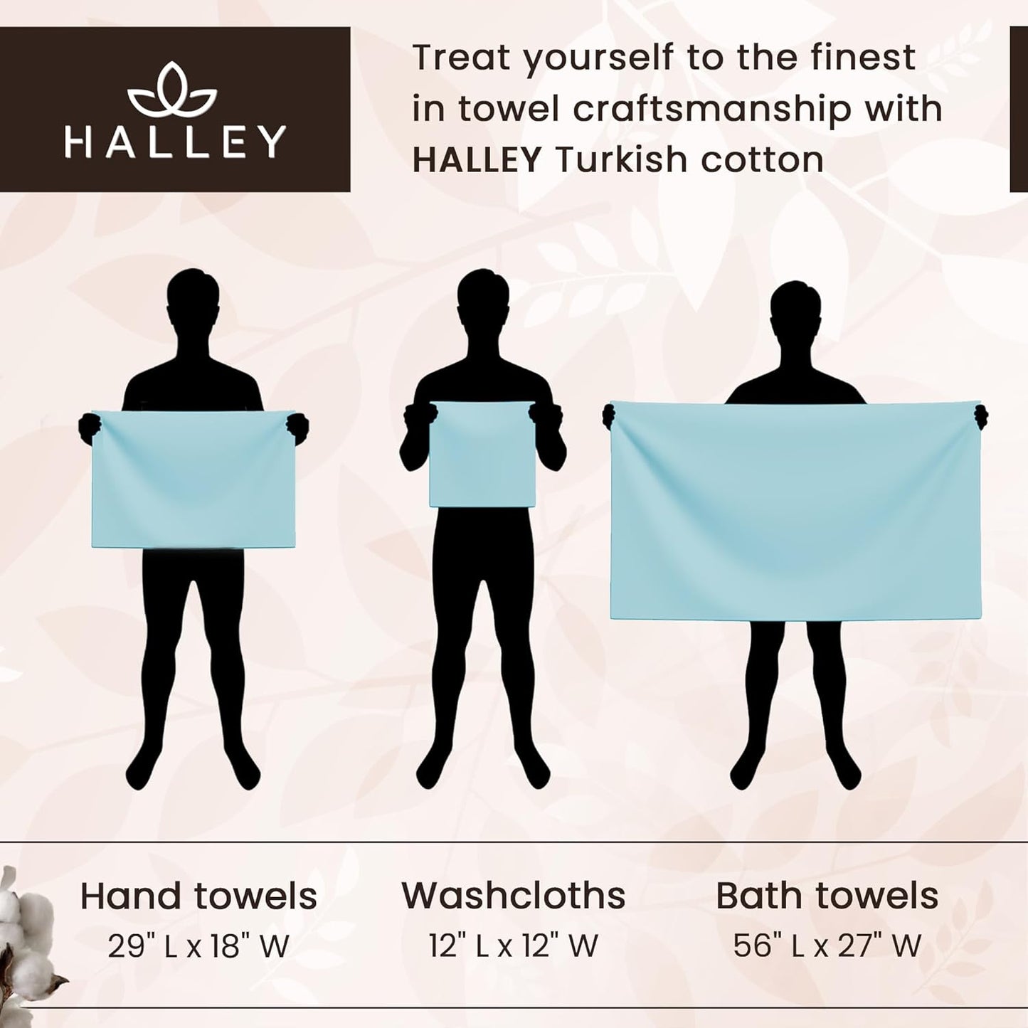 HALLEY Turkish Premium Bath Towels 650 GSM Highly Absorbent Super Soft 100% Cotton (4-Pack Bath/Hand/Washcloth)